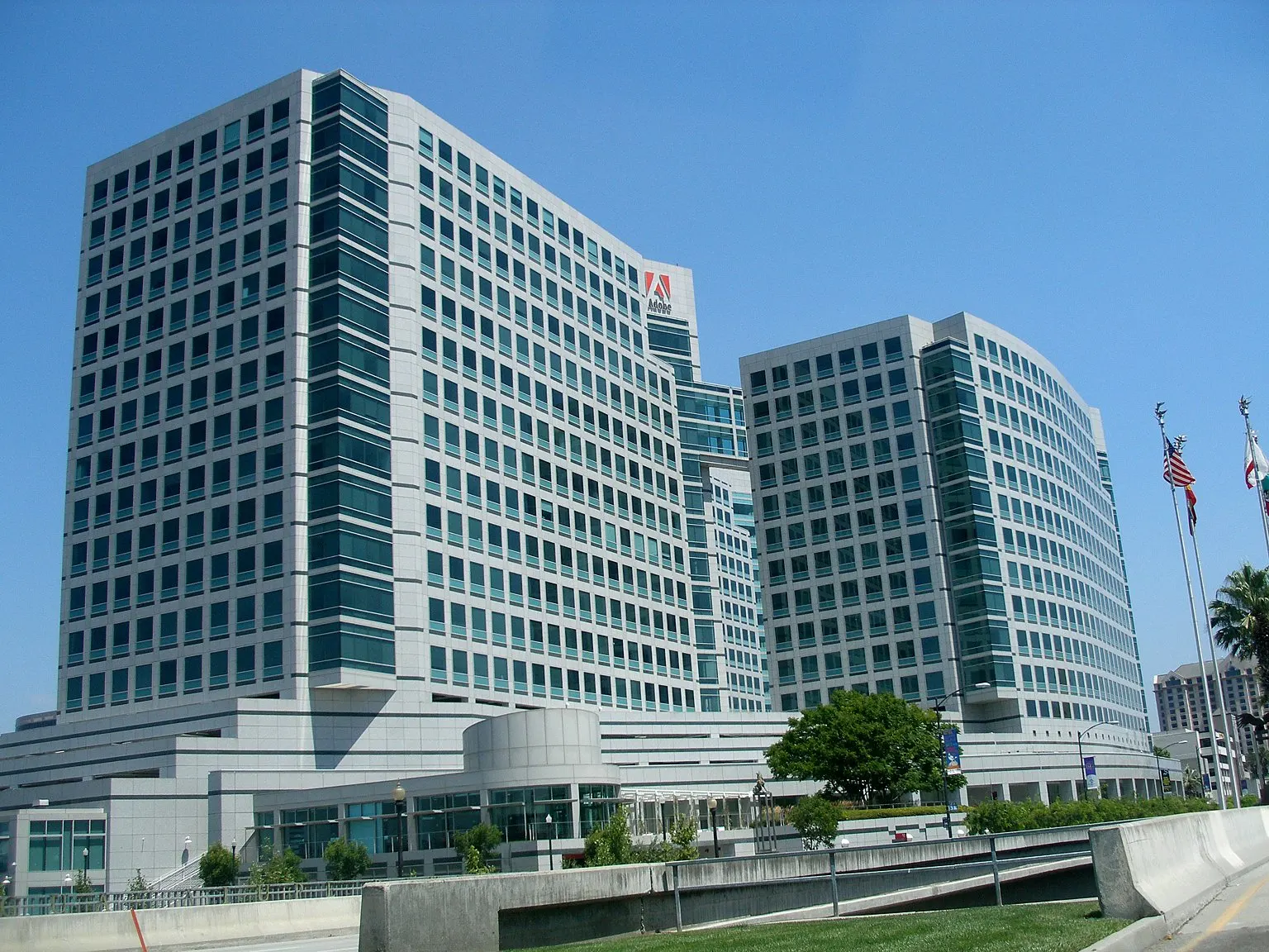 Adobe's world headquarters towers in San Jose, California