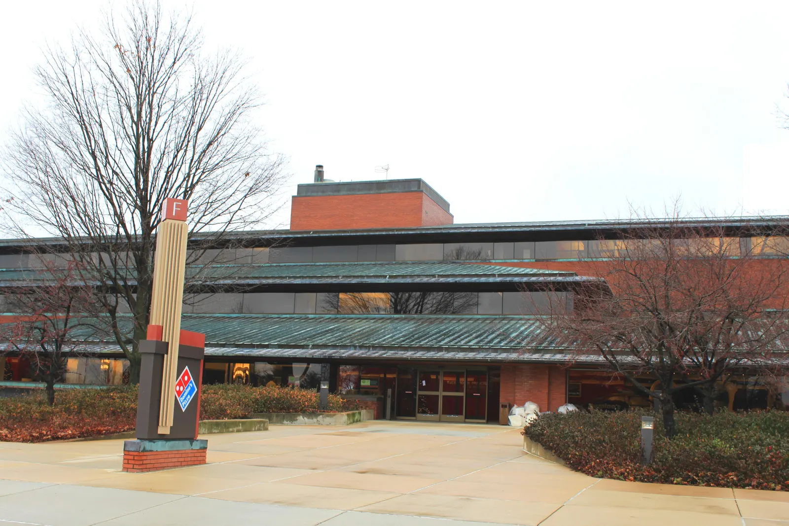 The lobby entrance of Domino's Pizza headquarters at Domino's Farms in Ann Arbor, Michigan