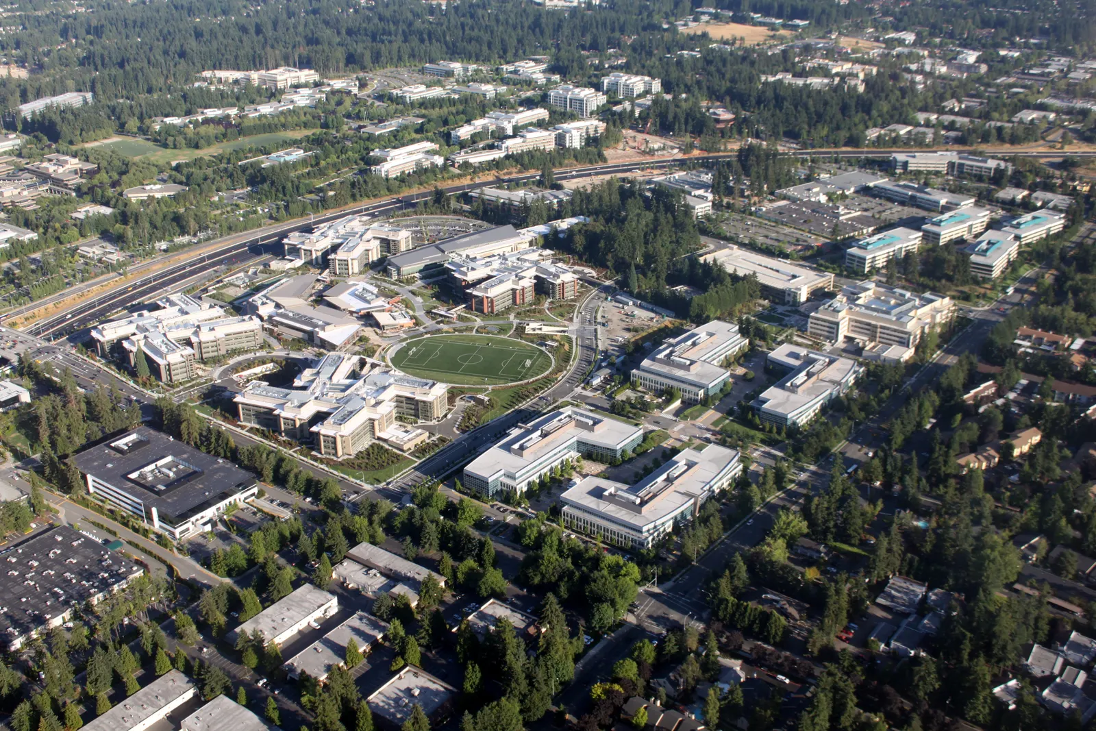 Aerial view of Microsoft's West Campus in Redmond, Washington